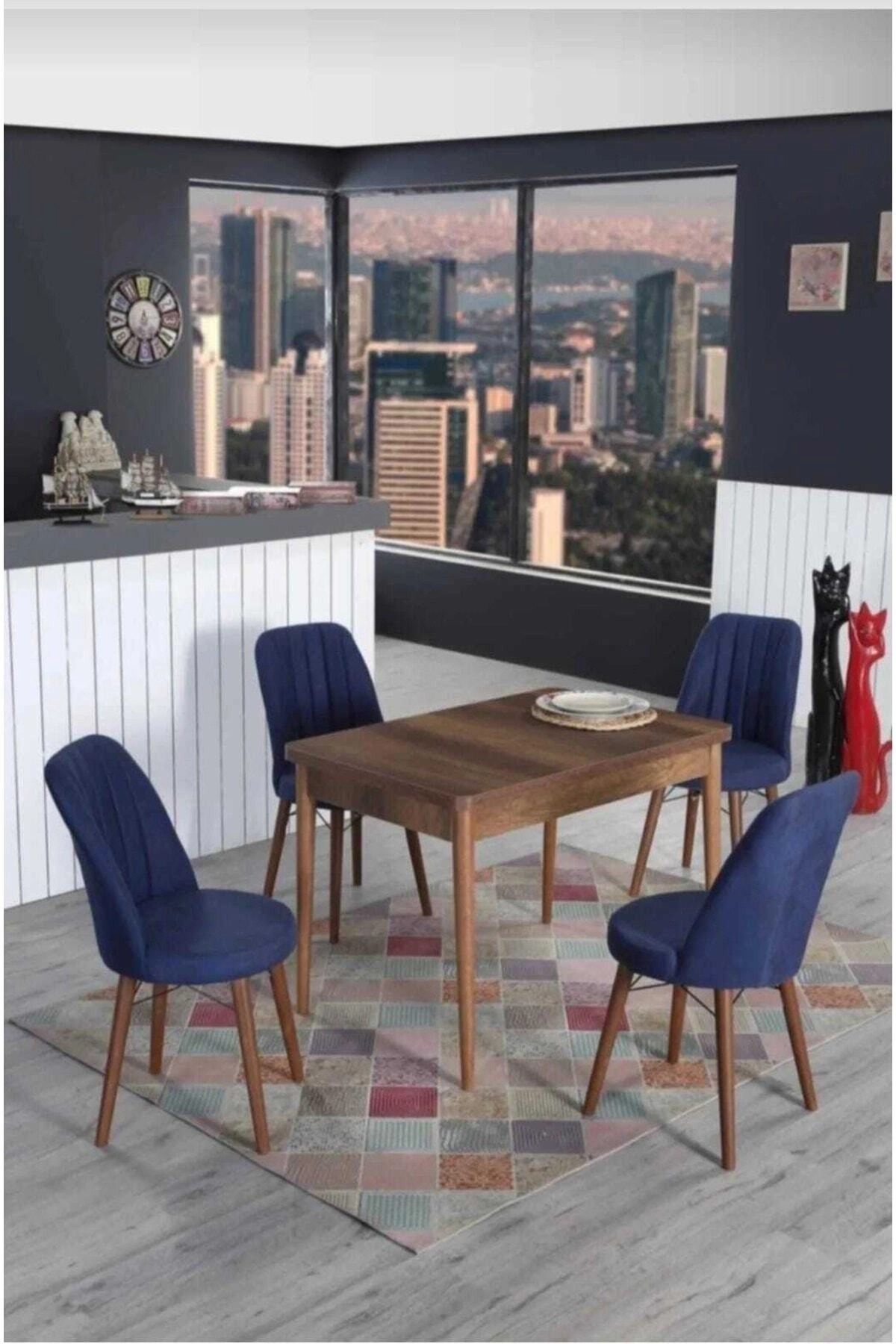 4 Kişilik Sabit Masa Sandalye Takımı 70x110 Cm Mutfak Masası Takımı Yemek Masası Masa Takımı-1