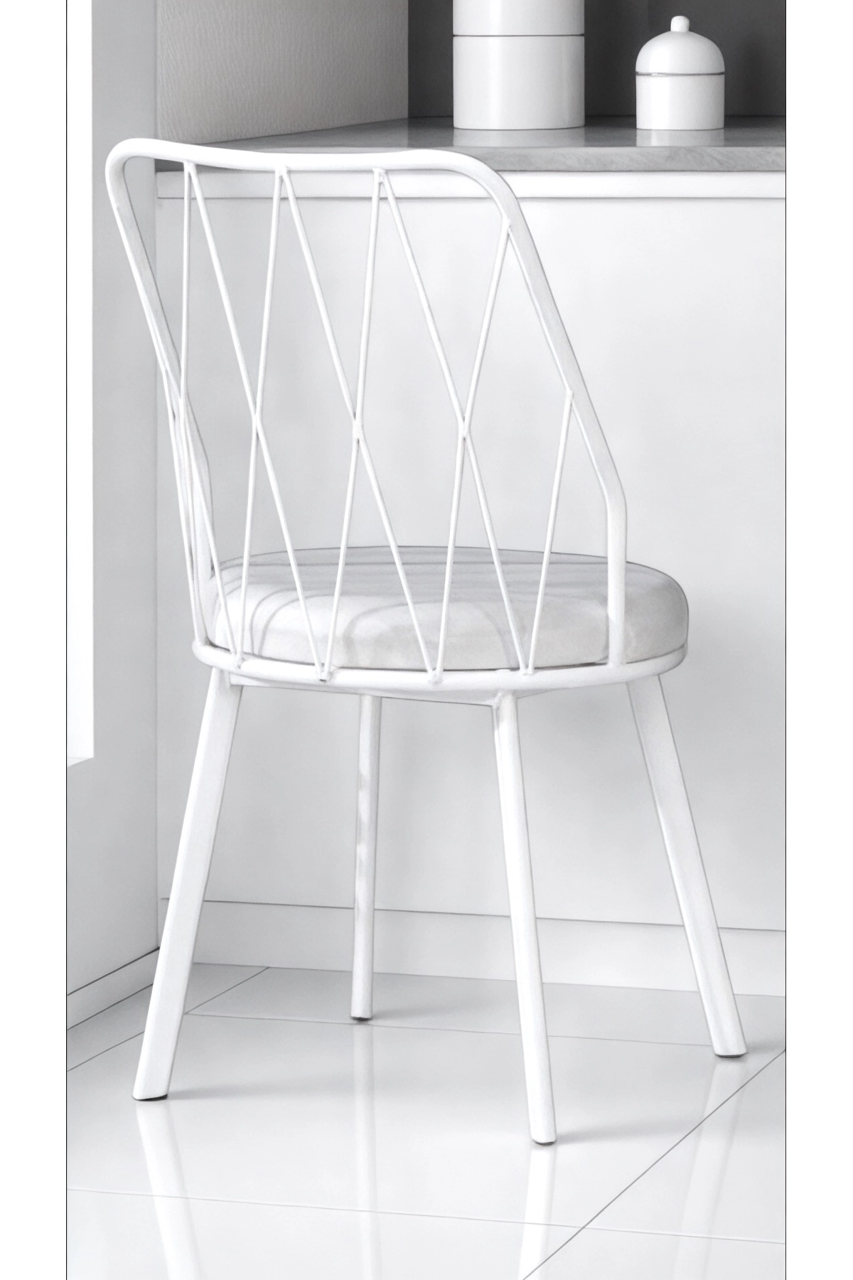 (4 LÜ) Beyaz Yıldız Metal Tel Sandalye Mutfak Cafe Sandalyesi-1