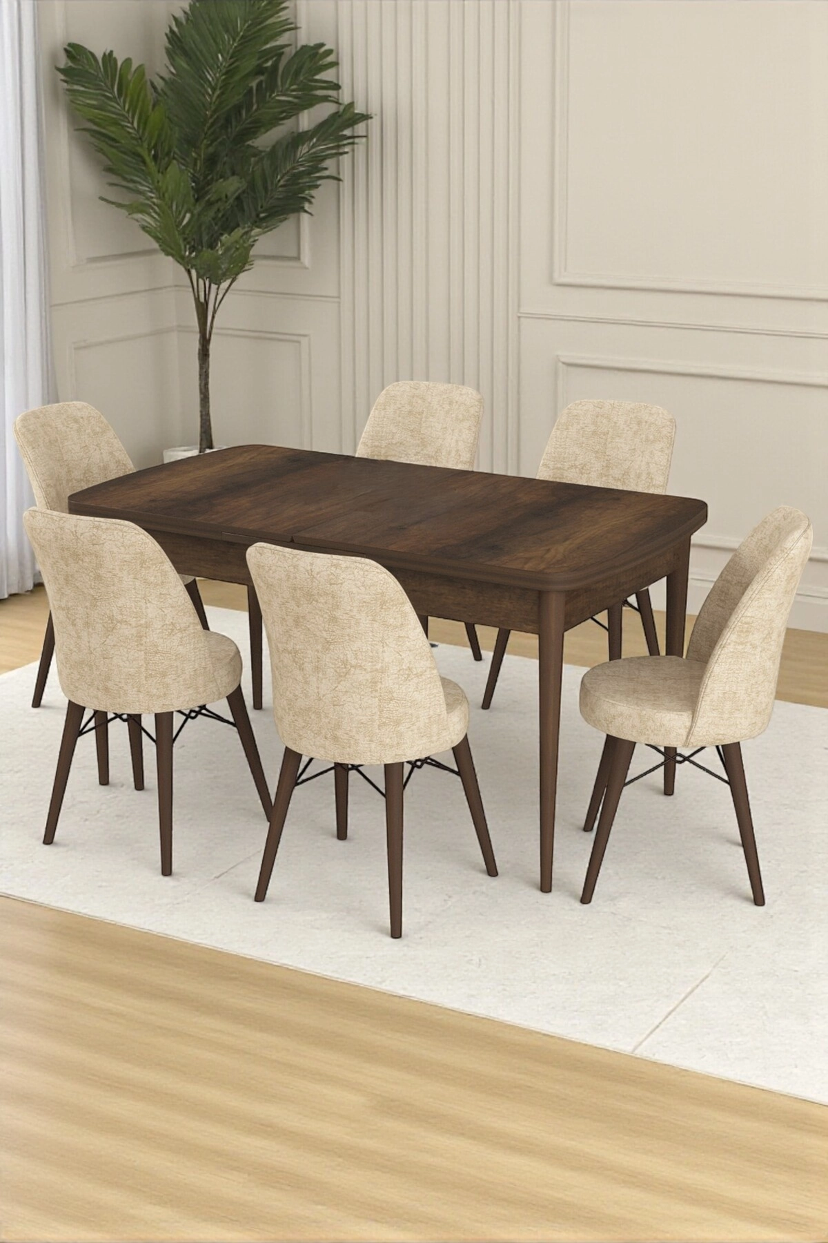 6 Kişilik Masa Sandalye Takımı Açılır Mutfak Masası Takımı Yemek Masası-1