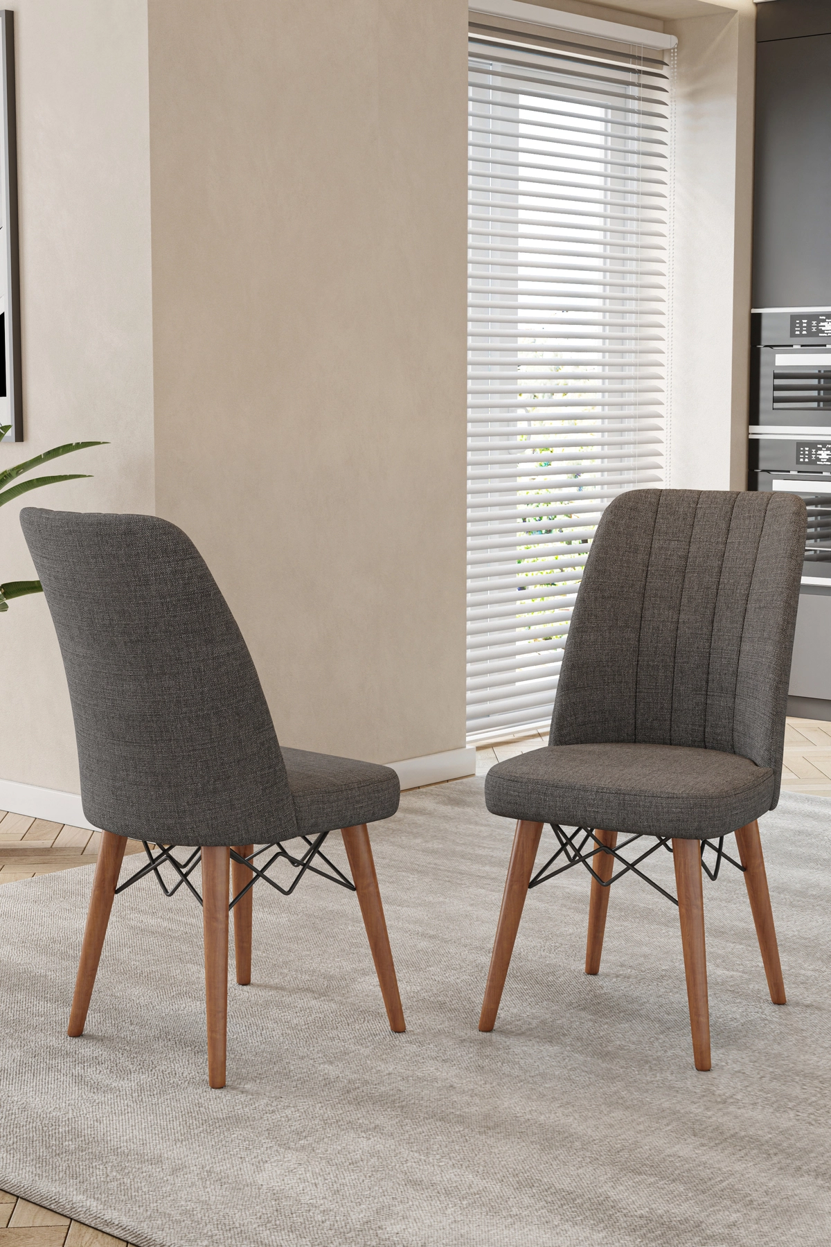 70X110 cm Mutfak Masası Takımı | 4 Kişilik Sabit Masa Sandalye Takımı | Ceviz Masa - Antrasit-1