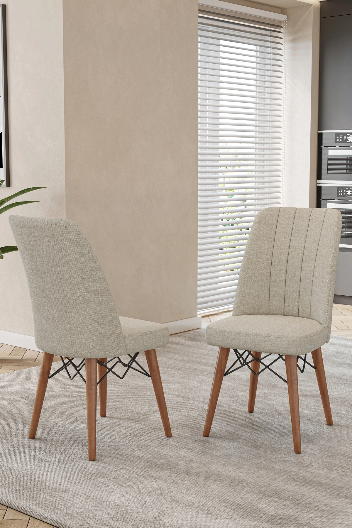 70X110 cm Mutfak Masası Takımı | 4 Kişilik Sabit Masa Sandalye Takımı | Siyah Mermer Masa - Krem-1