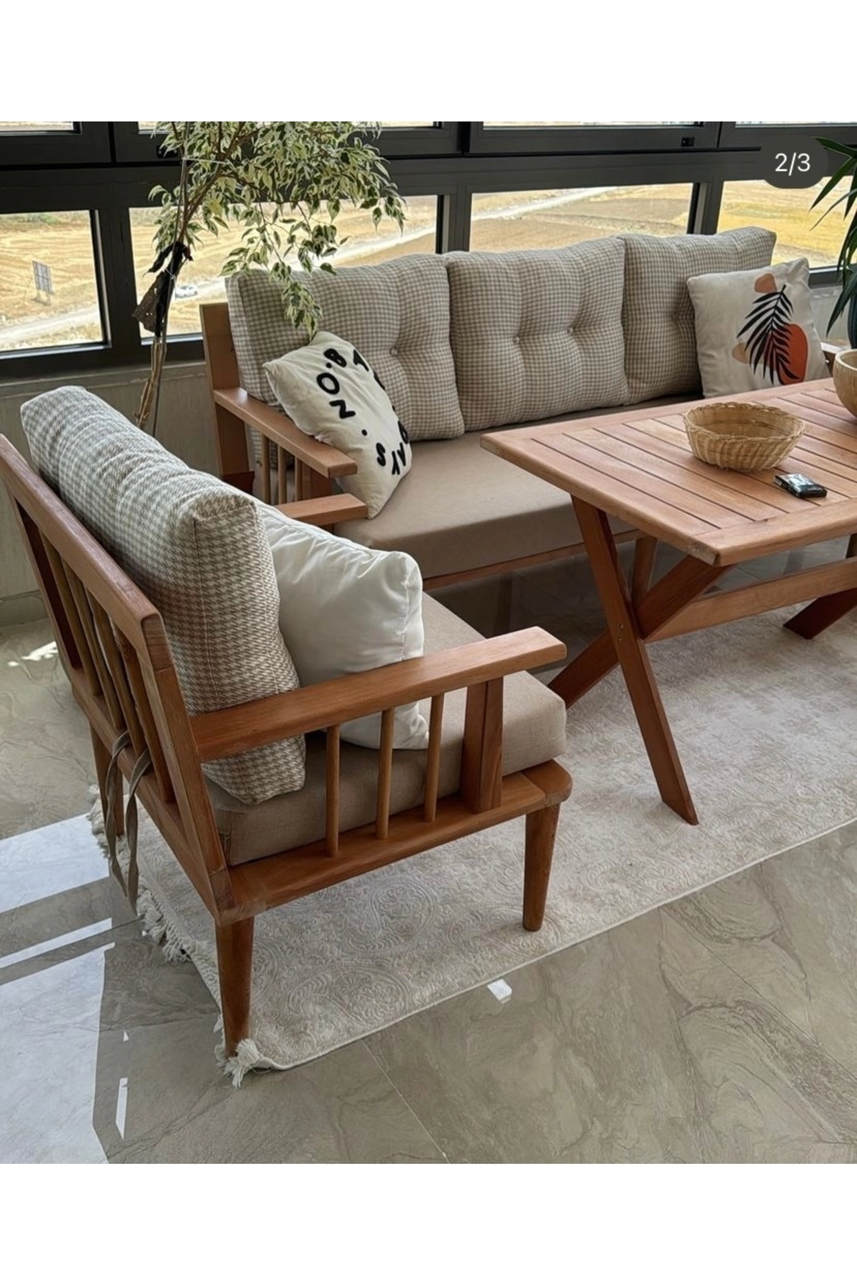 Masif Ahşap Bahçe Balkon takımı-1