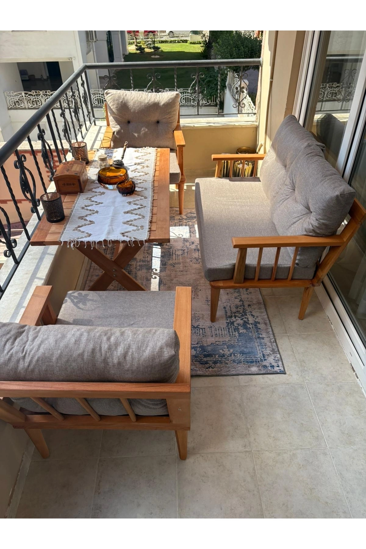 Masif Ahşap Bahçe Balkon takımı iki kişilik koltuk-1