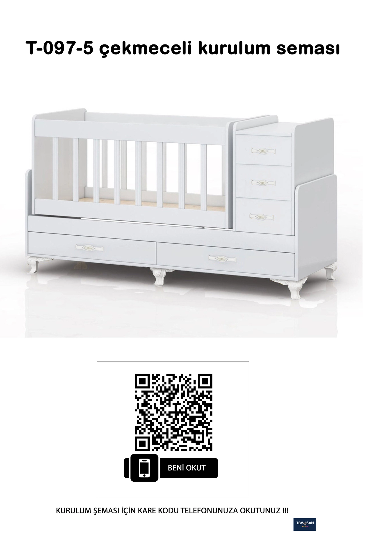 Mdf Korkuluklu, Anne Yanı, Çekmeceli, Büyüyen, Karyola Olabilen, Sallanır Beşik 60 X 120-3