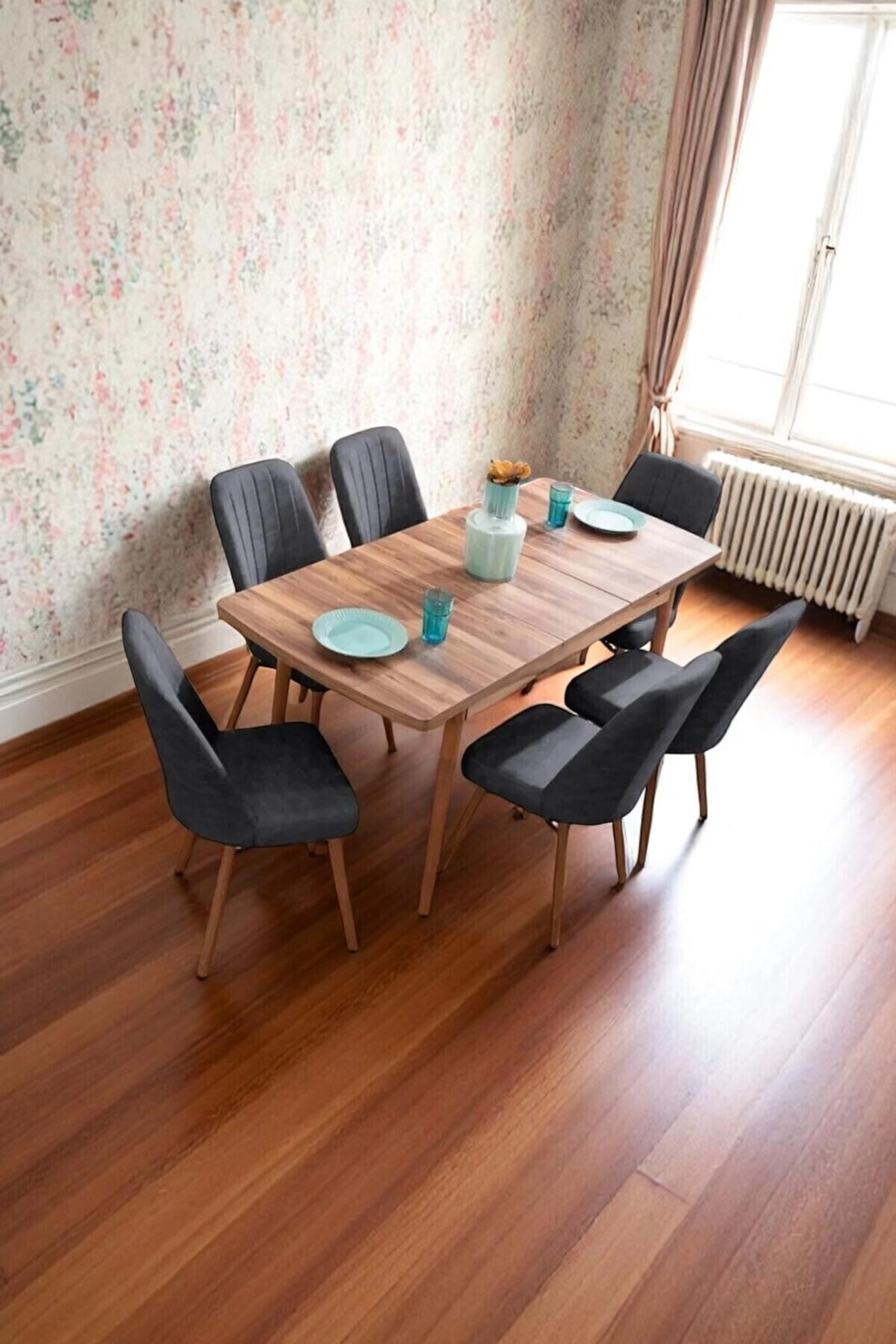 Mutfak Masası Takımı | 4 Kişilik Açılır Masa Sandalye Takımı | Yemek Masası | Masa Takımı - Antrasit-1