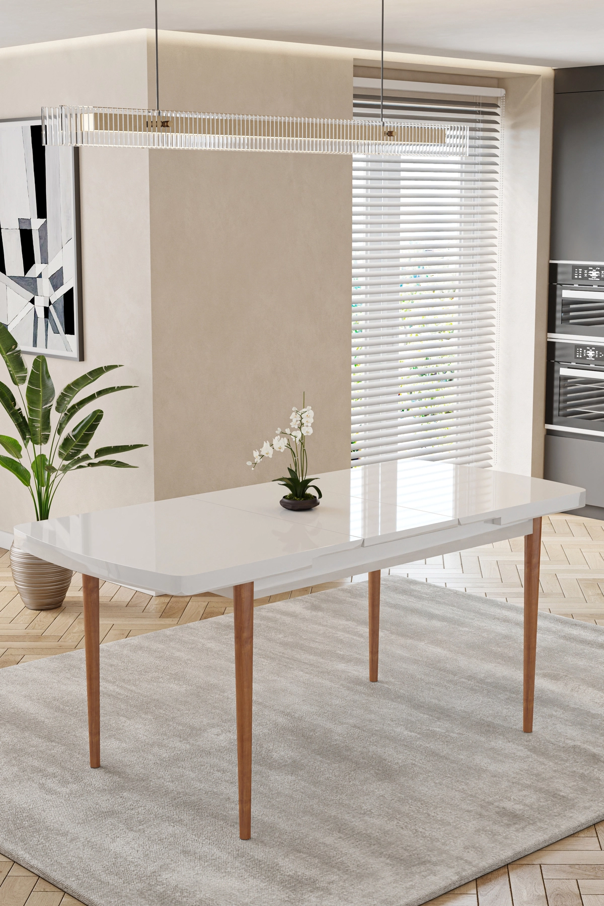 Mutfak Masası Takımı | 6 Kişilik Açılır Masa Sandalye Takımı | Masa Takımı - Beyaz Masa - Krem-1