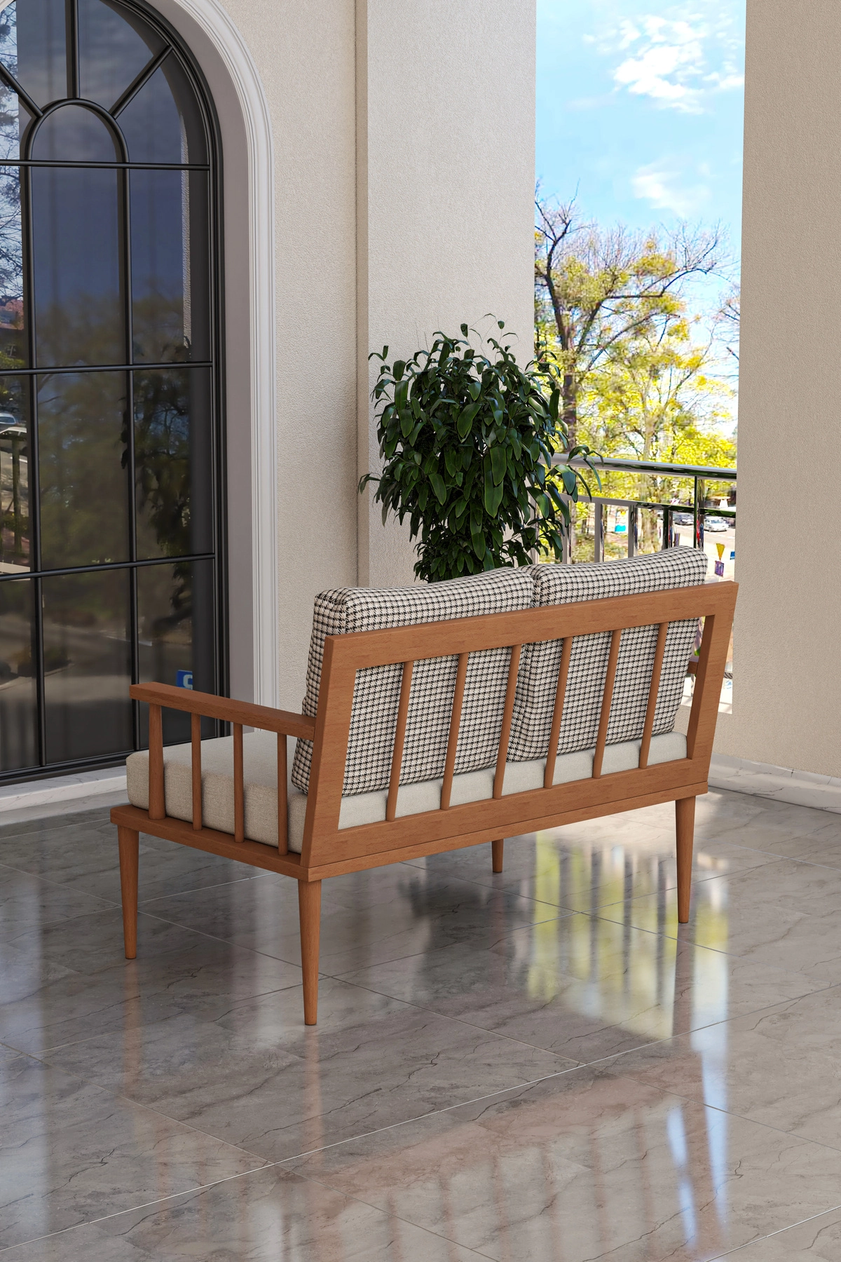 Preda Serisi Masif Fırınlanmış Gürgen Ahşap Bahçe Balkon Takımı 2+Masa-2