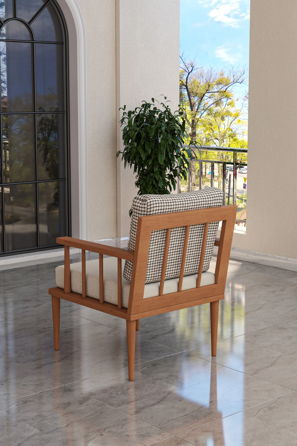 Preda Serisi Masif Fırınlanmış Gürgen Ahşap Bahçe Balkon Takımı 3+1+1+Masa-3