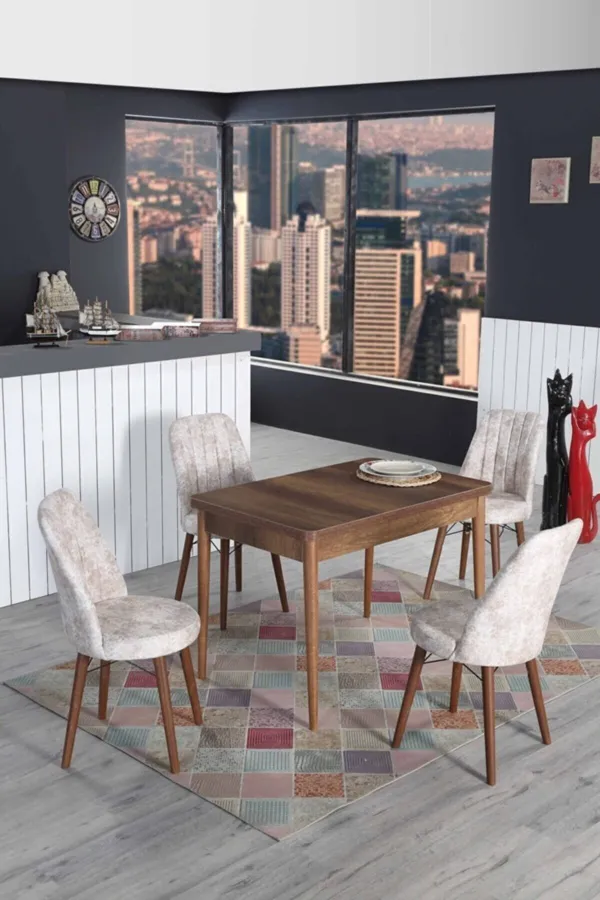 4 Kişilik Açılır Masa Sandalye Takımı 70x110 Mutfak Masası Takımı
