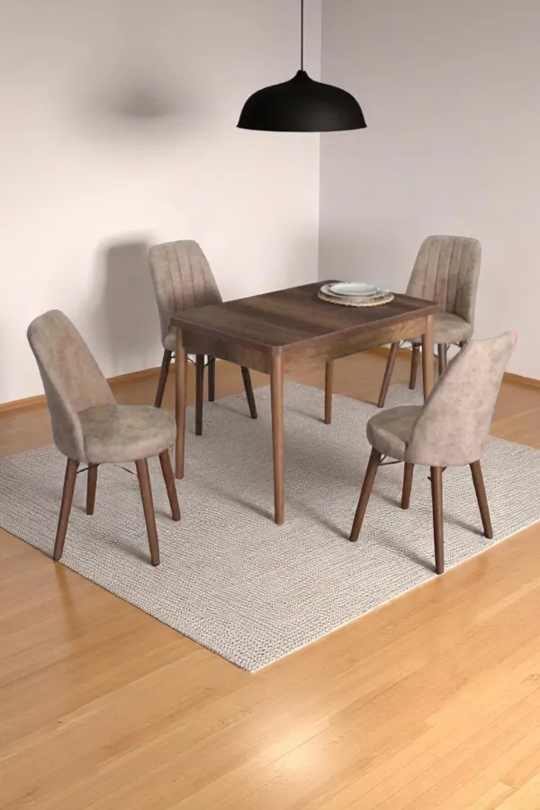 4 Kişilik Sabit Masa Sandalye Takımı 70x110 Cm Mutfak Masası Takımı Yemek Masası Masa Takımı