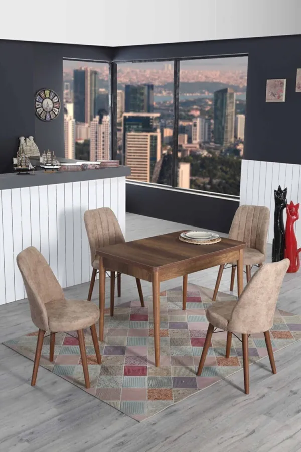 4 Kişilik Sabit Masa Sandalye Takımı Mutfak Masası 70x110