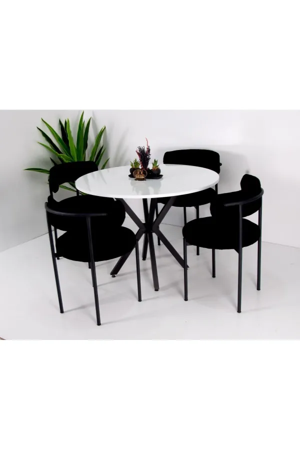 4'lü Teddy Mutfak Sandalyesi 4 Sandalye 1 Adet 90 X 90 Masa 4 1 Takım Pufuduk Teddy Kumaş