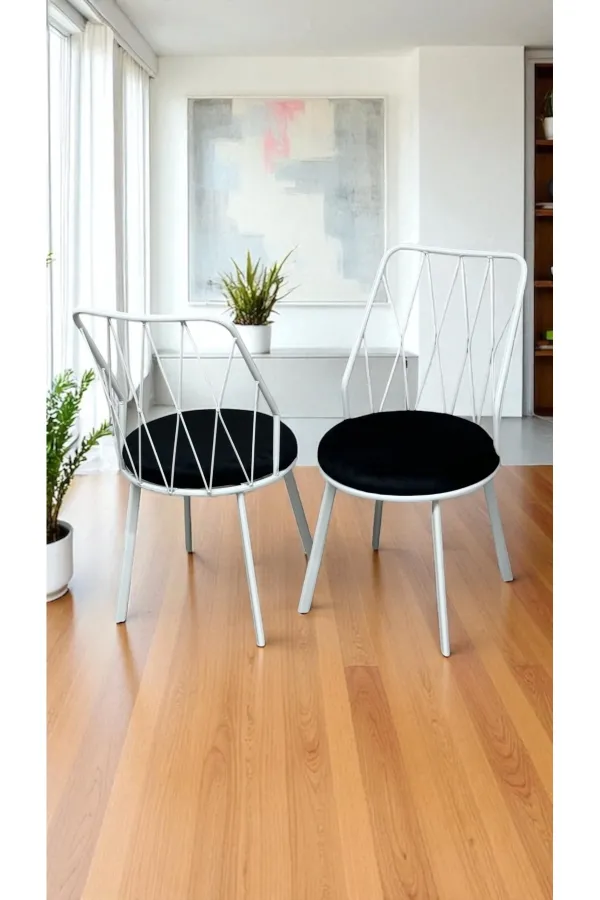 6 Adet Beyaz Yıldız Metal Tel Sandalye Mutfak Cafe Sandalyesi