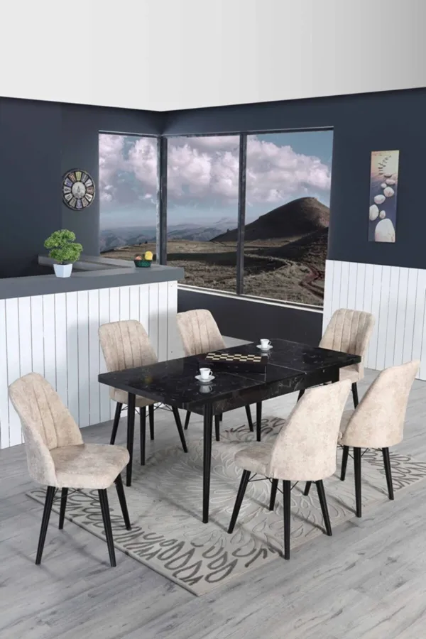 6 Kişilik Açılır Masa Sandalye Takımı Mutfak Masası Takımı Yemek Masası Salon Masası