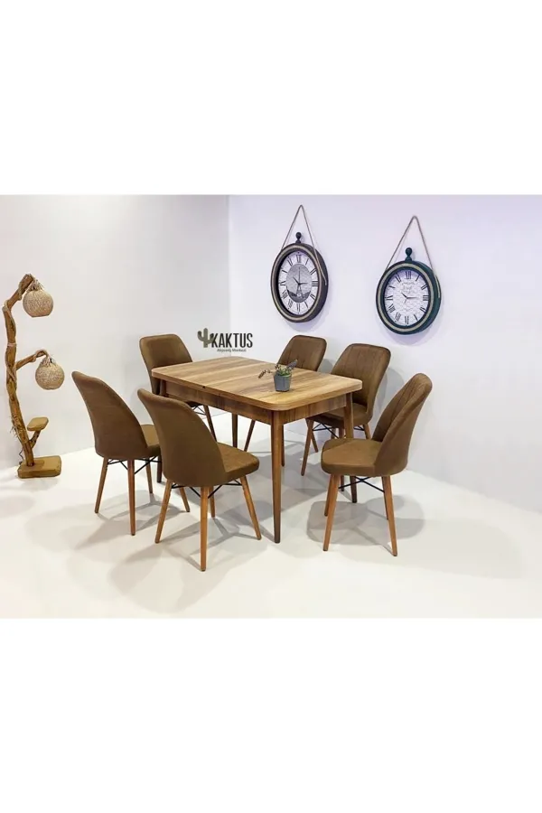 6 Kişilik Açılır Mdf Masa Sandalye Takımı Mutfak Masası Takımı Salon Masası