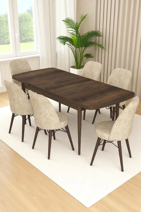 6 Kişilik Masa Sandalye Takımı Açılır Mutfak Masası Takımı Yemek Masası