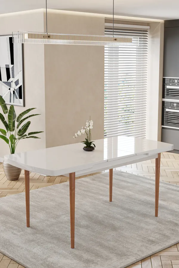 80x170 Mdf Açılır Mutfak Masası - Beyaz