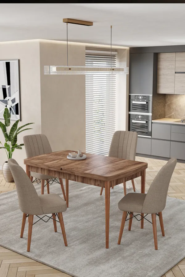 80x170CM Mutfak Masası Takımı | 4 Kişilik Açılır Masa Sandalye Takımı -Yemek Odası