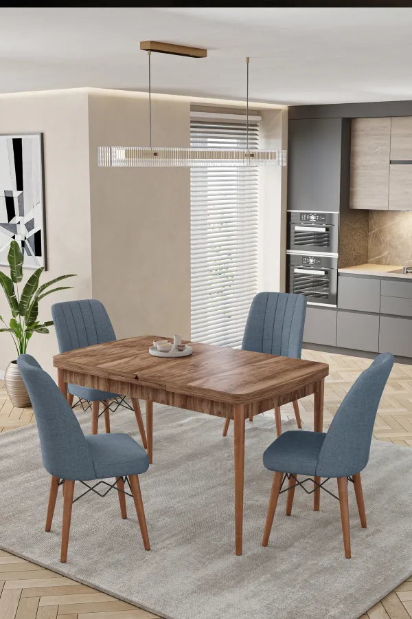 80x170CM Mutfak Masası Takımı | 4 Kişilik Açılır Masa Sandalye Takımı -Yemek Odası