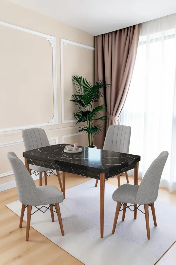 80x170CM Mutfak Masası Takımı | 4 Kişilik Açılır Masa Sandalye Takımı -Yemek Odası-MDF