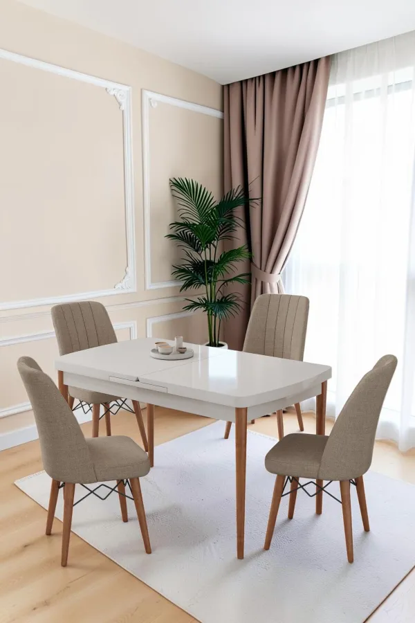 80x170CM Mutfak Masası Takımı | 4 Kişilik Açılır Masa Sandalye Takımı -Yemek Odası-MDF