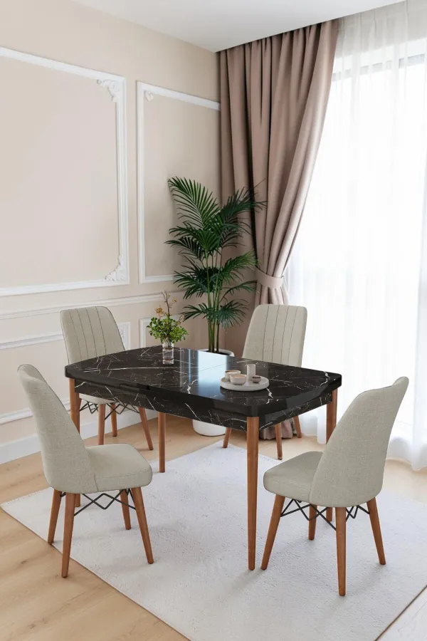 80x170CM Mutfak Masası Takımı | 4 Kişilik Açılır Masa Sandalye Takımı -Yemek Odası-MDF