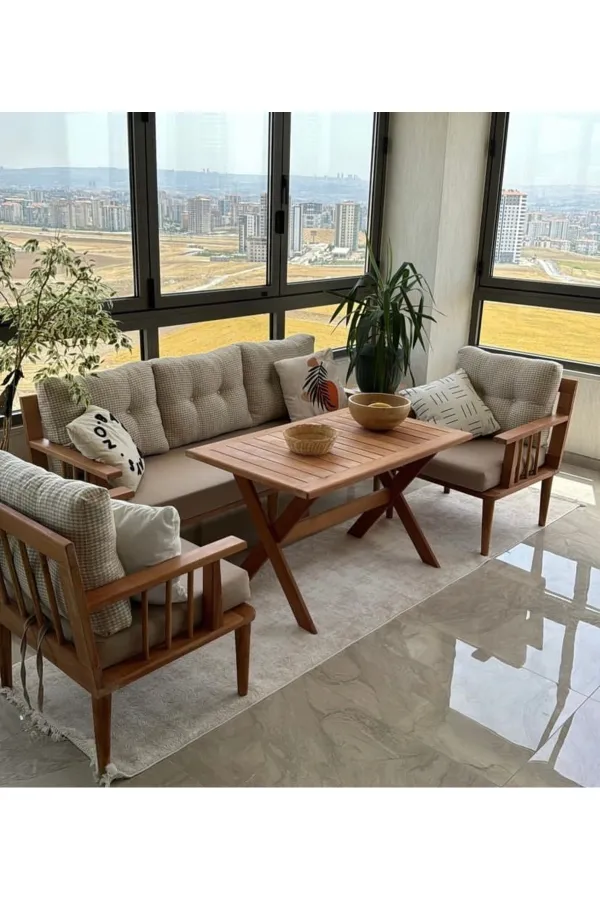 Masif Ahşap Bahçe Balkon takımı