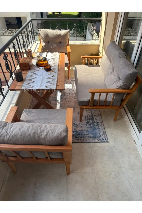 Masif Ahşap Bahçe Balkon takımı iki kişilik koltuk