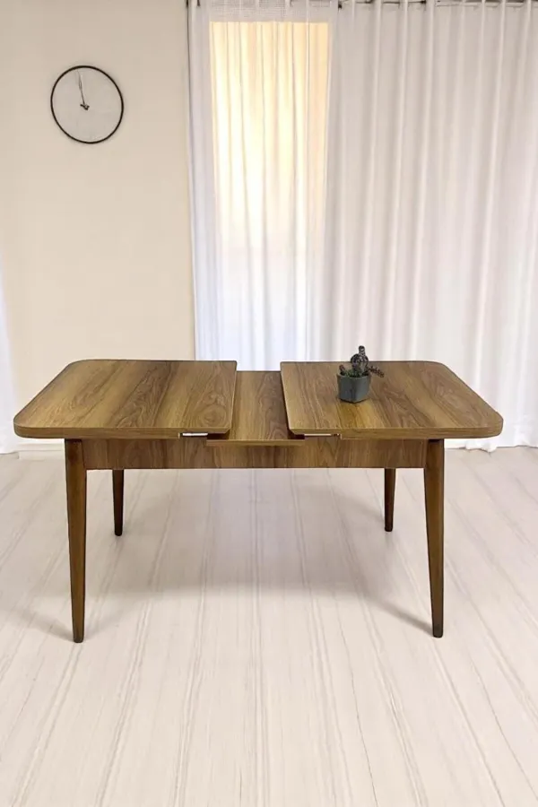 Milas Serisi 80 x 132 Açılabilen Ceviz Desen MDF Mutfak Masası, Yemek Masası Metal Ayak