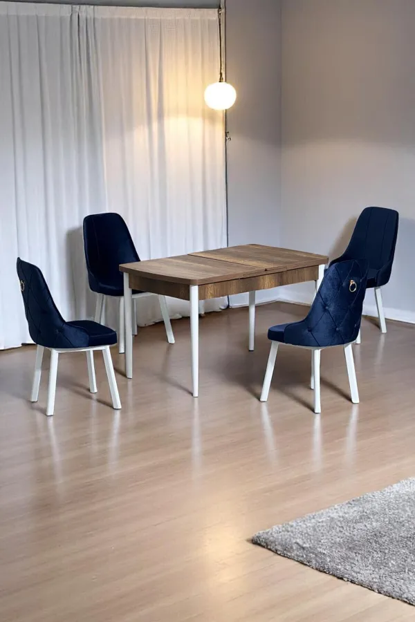 Monera Ceviz 80 x 132 Açılabilen MDF Masa Metal Ayaklı Mutfak Masası Takımı Antrasit Sandalye