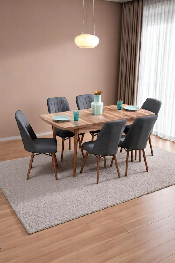 Mutfak Masası Takımı | 6 Kişilik Açılır Masa Sandalye Takımı | Yemek Masası | Masa Takımı - Antrasit