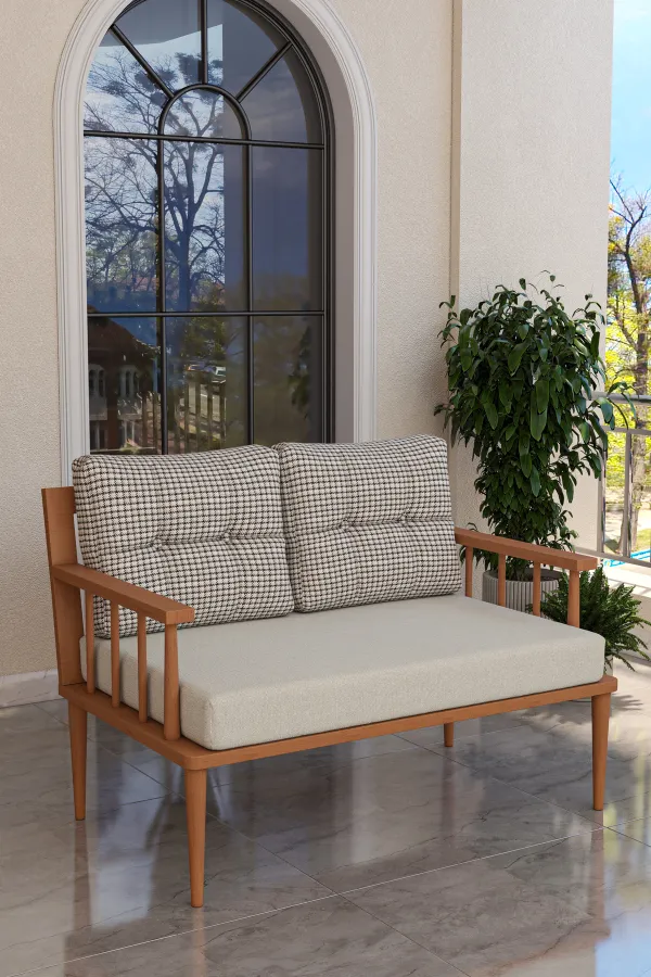 Preda Serisi Masif Fırınlanmış Gürgen Ahşap Bahçe Balkon Takımı 1 Adet İkili Koltuk