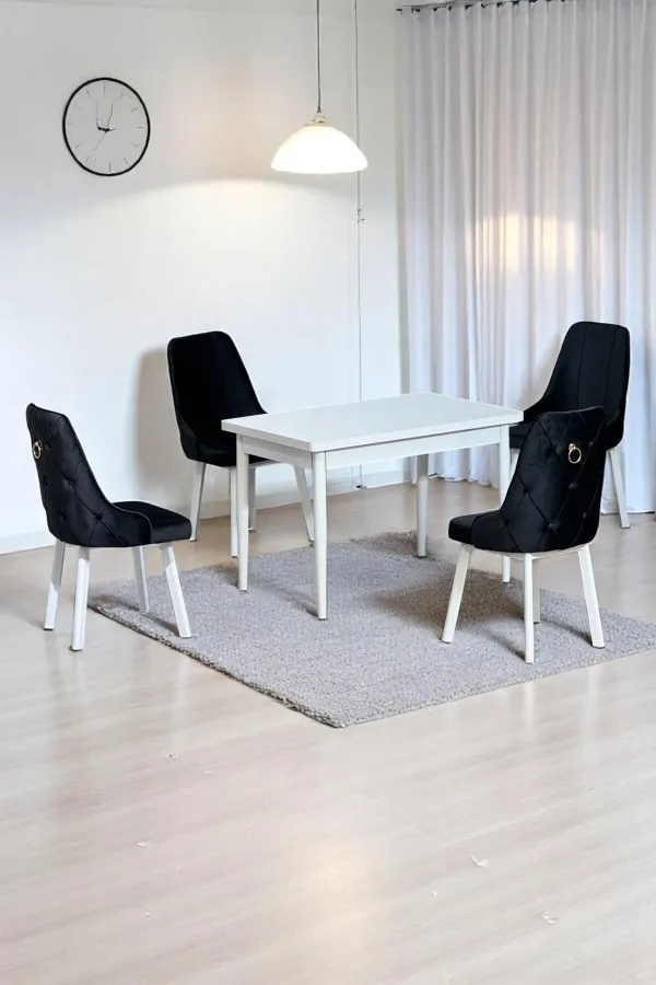 Still Beyaz Sunta 70x110 Sabit Mutfak Masası Takımı Beyaz Metal Ayak 4 Antrasit Sandalye