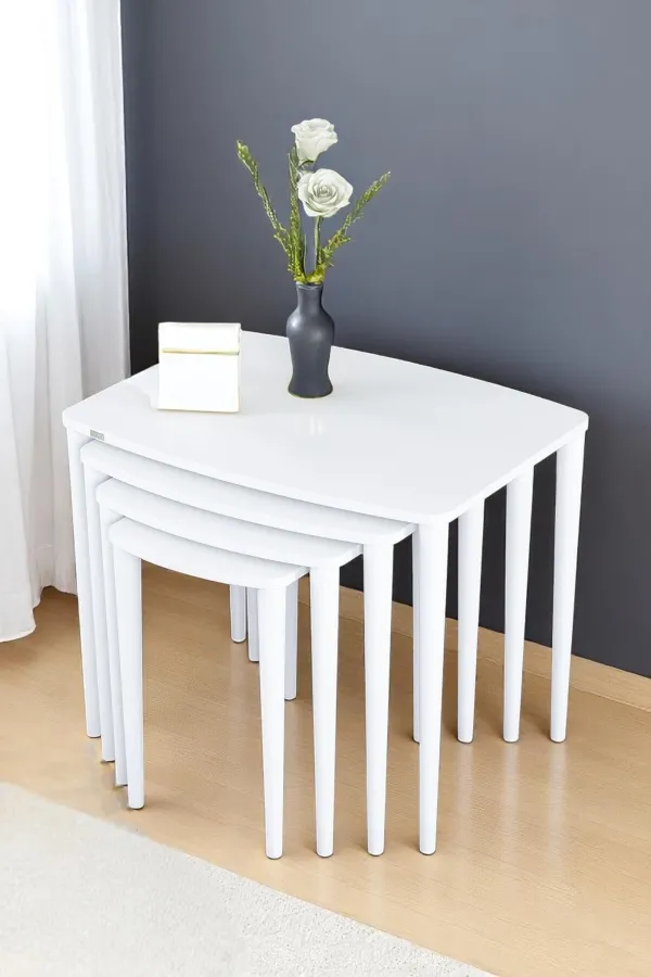 Terra Beyaz 1. Sınıf Yüksek Kaliteli 4 lü Zigon Sehpa Takımı