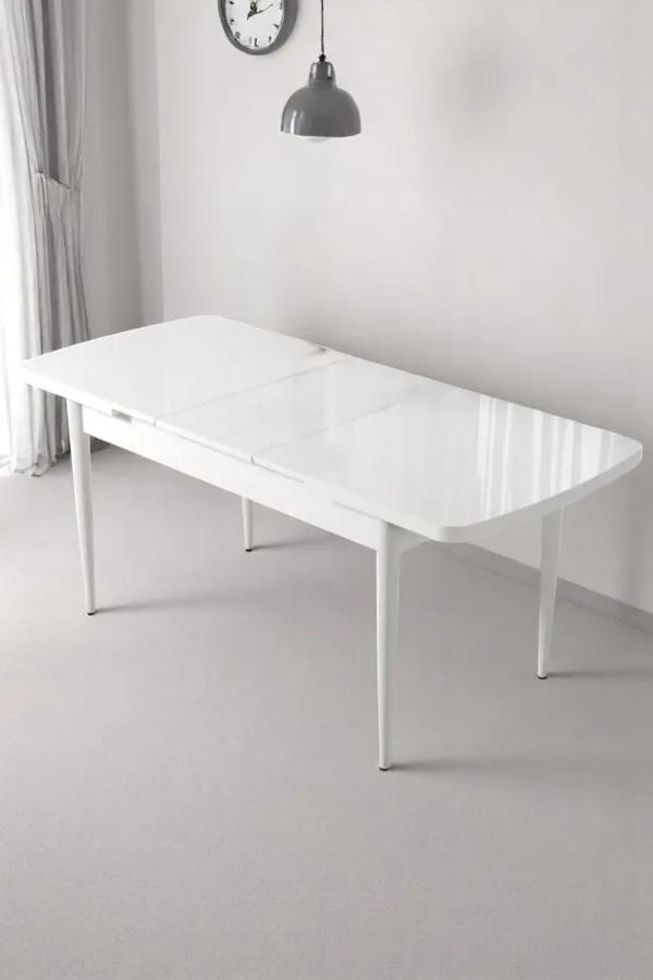 Vilte Serisi 80 x 132 Açılabilen Beyaz Sunta Mutfak Masası, Yemek Masası Metal Ayak