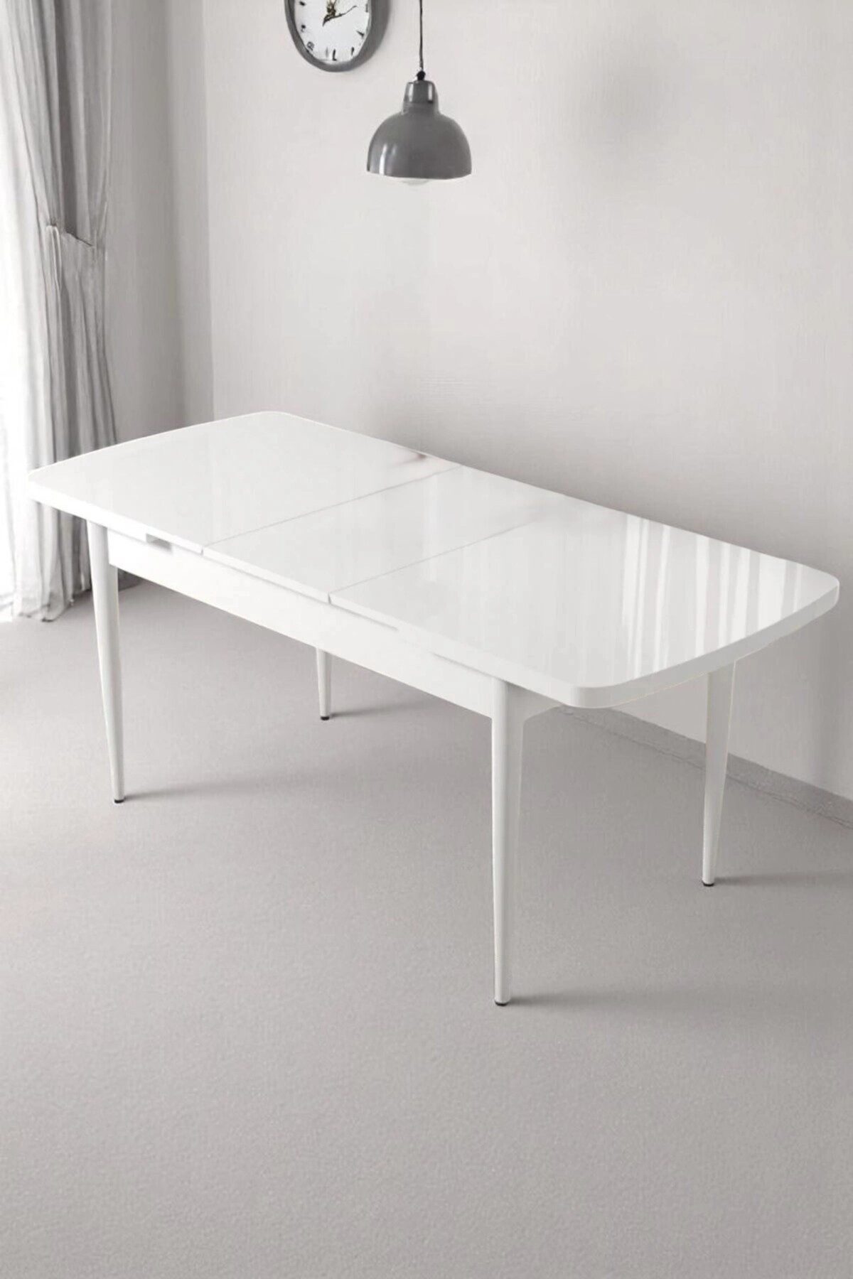 Sonata Beyaz 80 x 132 Açılabilen MDF Masa Metal Ayaklı Mutfak Masası Takımı 6 Lacivert Sandalye-2