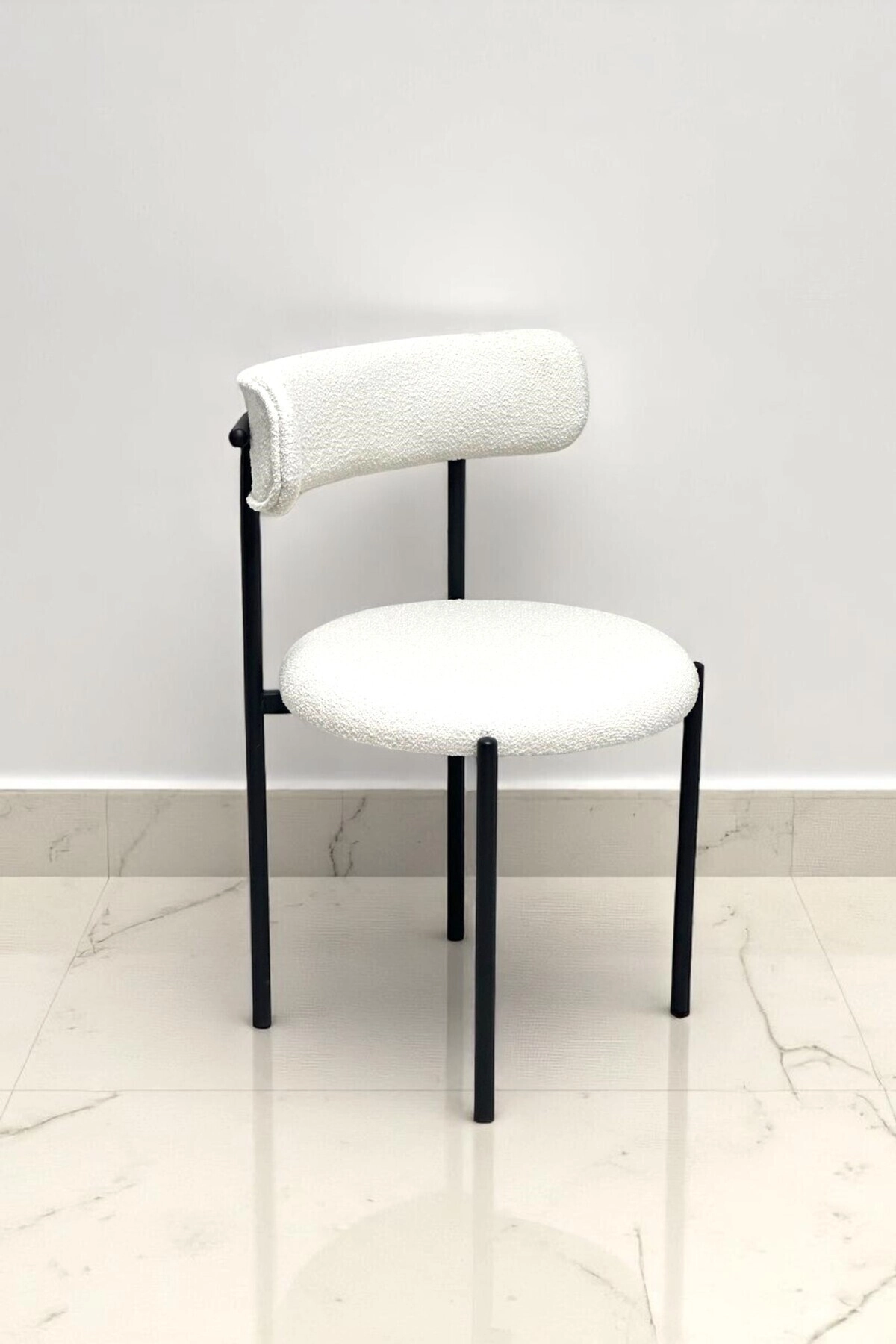 Teddy Mutfak Masa Takımı | 4 Sandalye - 1 Adet 90 X 90 Masa - Pufuduk Teddy Kumaş - Beyaz Renk-2