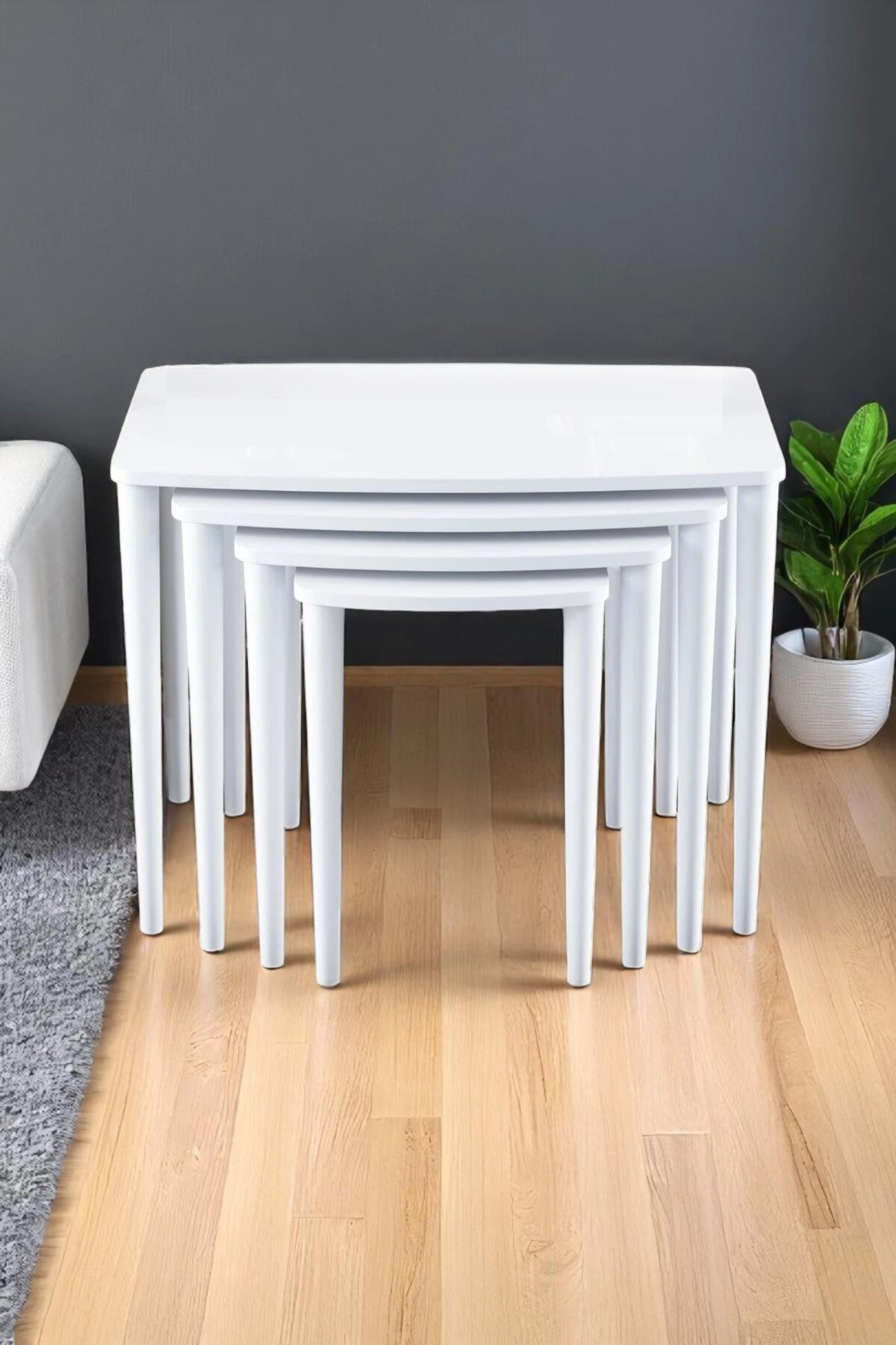 Terra Beyaz 1. Sınıf Yüksek Kaliteli 4 lü Zigon Sehpa Takımı-1