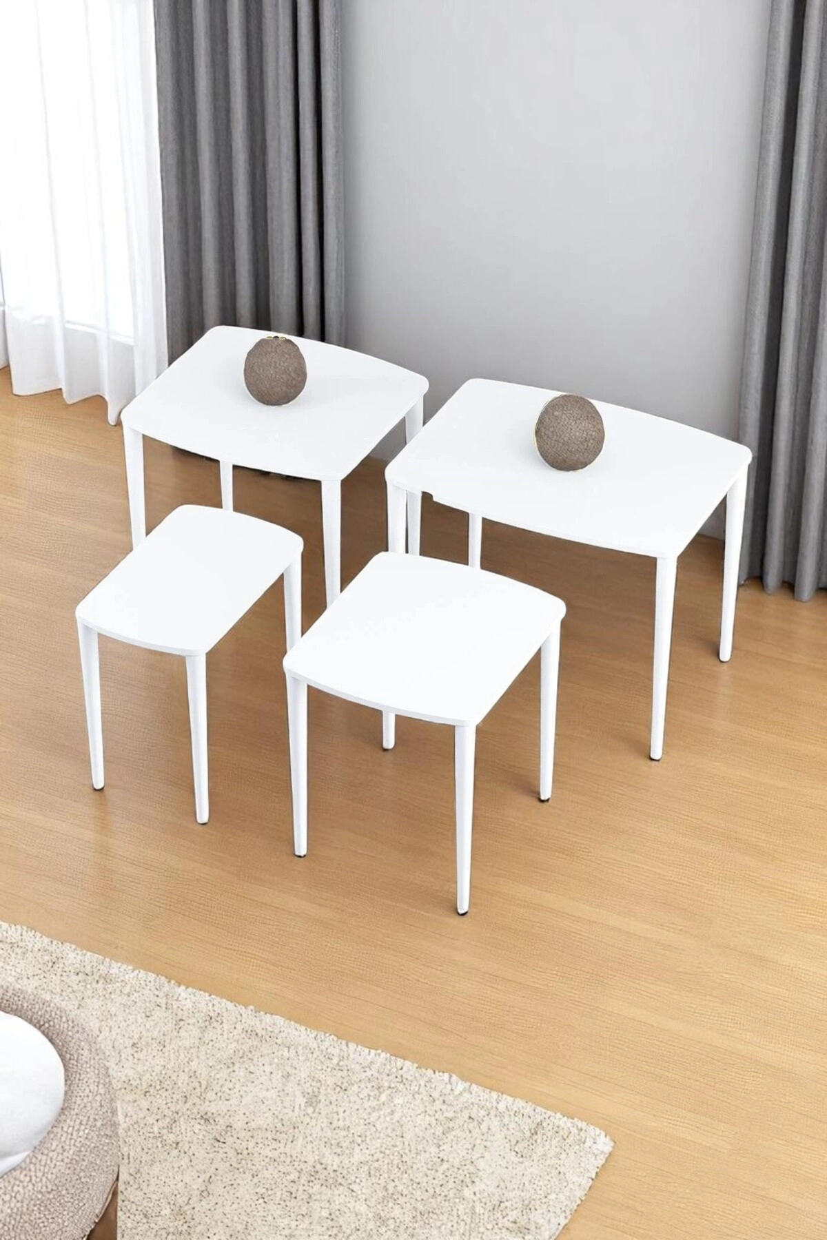 Terra Beyaz 1. Sınıf Yüksek Kaliteli 4 lü Zigon Sehpa Takımı-2