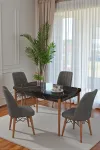 70X110 cm Mutfak Masası Takımı | 4 Kişilik Sabit Masa Sandalye Takımı | Siyah Mermer Masa - Antrasit