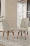 80x170CM Mutfak Masası Takımı | 4 Kişilik Açılır Masa Sandalye Takımı - Ceviz Masa - Krem-2