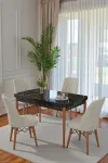 80x170CM Mutfak Masası Takımı | 4 Kişilik Açılır Masa Sandalye Takımı - Siyah Mermer Masa - Krem