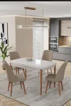 80x170CM Mutfak Masası Takımı | 4 Kişilik Açılır Masa Sandalye Takımı -Yemek Odası - Beyaz - Cappucino