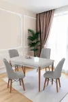 80x170CM Mutfak Masası Takımı | 4 Kişilik Açılır Masa Sandalye Takımı -Yemek Odası-MDF - BEYAZ MASA - GRİ