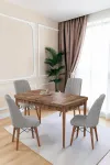 80x170CM Mutfak Masası Takımı | 4 Kişilik Açılır Masa Sandalye Takımı -Yemek Odası-MDF - CEVİZ - GRİ