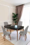 80x170CM Mutfak Masası Takımı | 4 Kişilik Açılır Masa Sandalye Takımı -Yemek Odası-MDF - SİYAH MERMER - GRİ