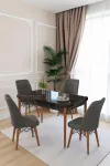 80x170CM Mutfak Masası Takımı | 4 Kişilik Açılır Masa Sandalye Takımı -Yemek Odası-MDF - SİYAH MERMER - ANTRASİT