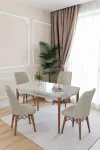 80x170CM Mutfak Masası Takımı | 4 Kişilik Açılır Masa Sandalye Takımı -Yemek Odası-MDF - Beyaz - Krem