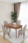 80x170CM Mutfak Masası Takımı | 4 Kişilik Açılır Masa Sandalye Takımı -Yemek Odası-MDF - Ceviz - Krem