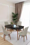 80x170CM Mutfak Masası Takımı | 4 Kişilik Açılır Masa Sandalye Takımı -Yemek Odası-MDF - SİYAH MERMER - KREM-0